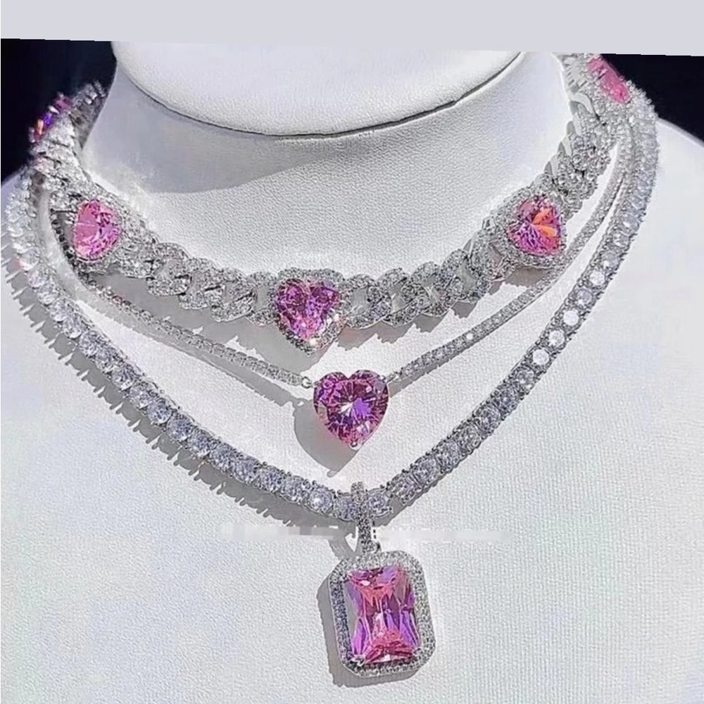 heart cuban choker ,heart choker ,heart iced Cuban Link Chain Necklace - Picture 8 of 9